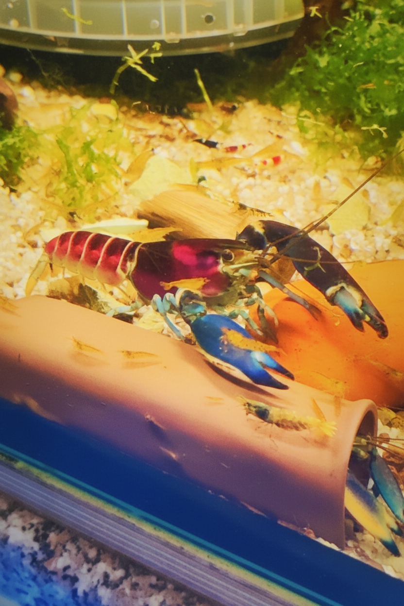 10 Babys Blau/Rosa Krebs - Cherax Pulcher